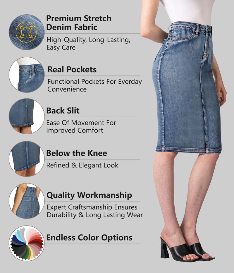 Lexi Womens Stretch Pencil Skirts with Functional Pockets, A Line & Destructed Mini Denim Skirts SK22890X NF Potassium 18 - Image 3